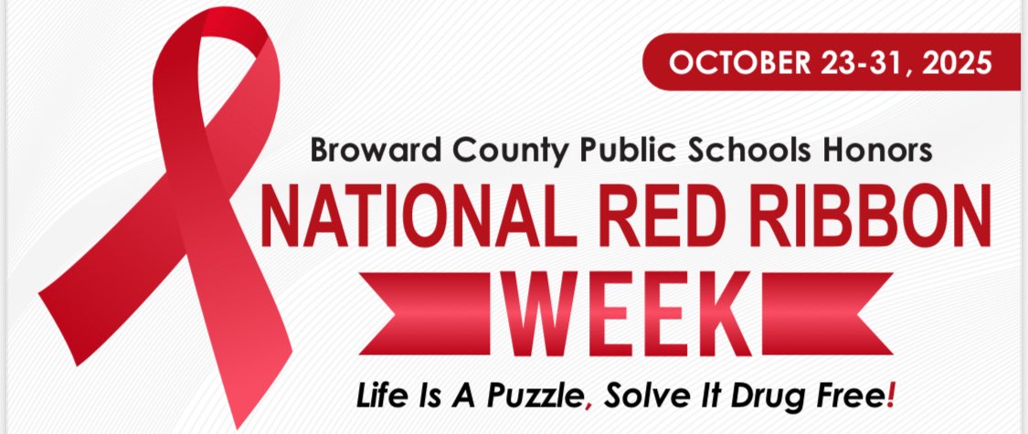 Broward County Public Schools observes National Red Ribbon Week, Oct. 23-31, 2025. Wear RED on Oct. 24 <a href="/browardschools/">Broward County Public Schools</a> #leadingthechange #redribbonweek