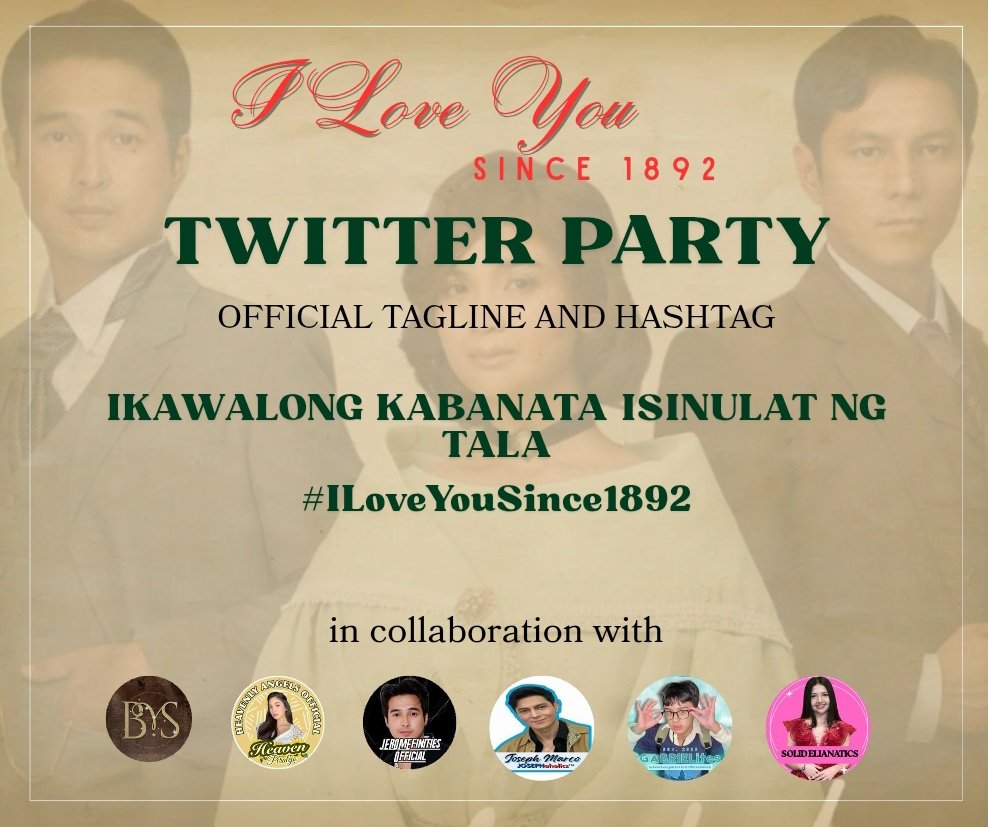 JEROMEfinities's tweet photo. Mga Ginoo at Binibini, ang ating Twitter Party para sa Kabanata Walo ng ILYSENT ay opisyal nang nagsimula!

Ihanda na ang inyong mga tweet at sabay-sabay tayong mag-ingay gamit ang opisyal nating tagline at hashtag

IKAWALONG KABANATA ISINULAT NG TALA
#ILoveYouSince1892 https://t.co/FCT5YhcNlf
