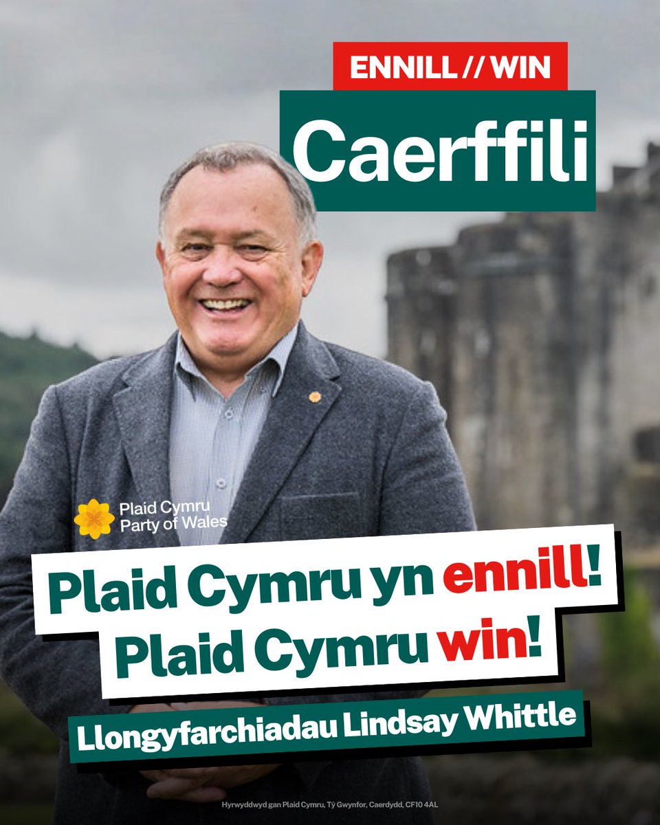 🏴󠁧󠁢󠁷󠁬󠁳󠁿 Plaid Cymru WIN Caerphilly
💚 Plaid Cymru yn ENNILL Caerffili.

Llongyfarchiadau Lindsay Whittle - the new Member of the Senedd for Caerphilly.

🏴󠁧󠁢󠁷󠁬󠁳󠁿