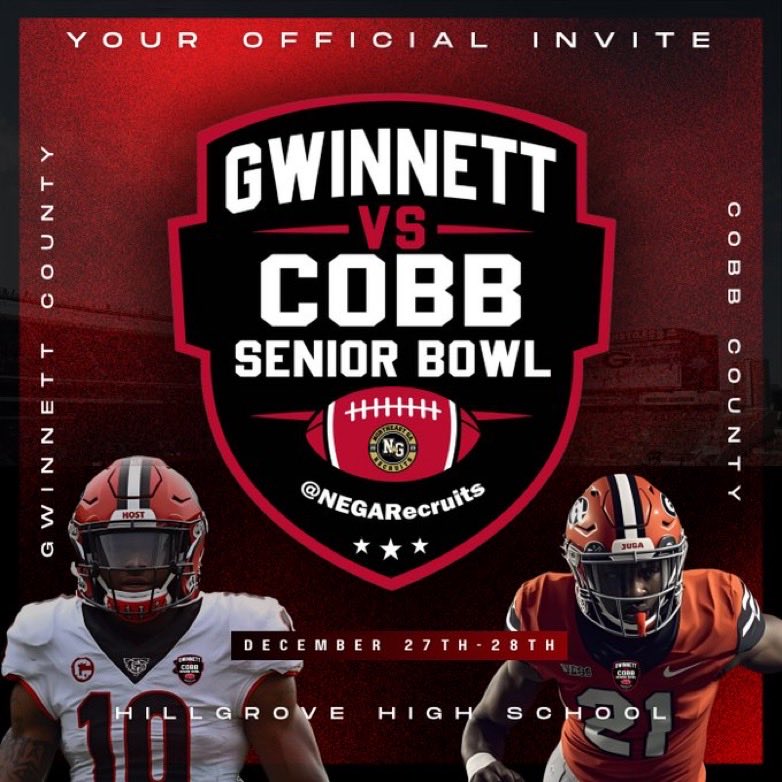 Blessed to receive an invite to the <a href="/NEGARecruits/">Northeast Georgia Recruits</a> Gwinnett vs Cobb senior bowl!!! Ready to ball
<a href="/BHarrison92/">Bryant Harrison</a> <a href="/tbanks1906/">Terrance Banks</a> <a href="/CGBlackKnightFB/">Central Gwinnett Football 2025 - Present</a>
