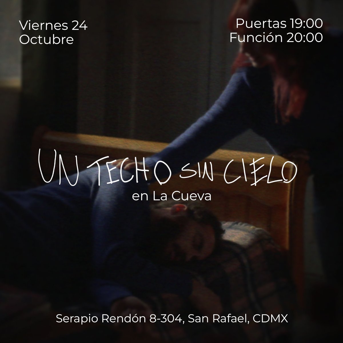 Mañana viernes 24 tendremos una función muy chida de Un techo sin cielo en CDMX, aca voy a andar, para que se jalen :)