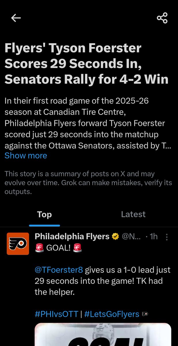 uh oh, according to grok this doesn't look good for us <a href="/NHLFlyers/">Philadelphia Flyers</a>
