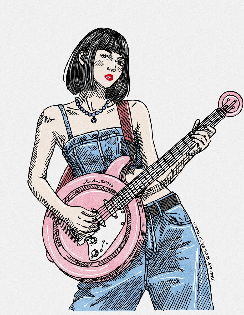 leishahart_'s tweet image. she’s totally vibing, jamming on this guitar made out of #button! would you try it? 🧔🏻‍♀️🎸
got the idea when i was thinking about a giant button and spotted a guitar next to me and... boom, button guitar was born! 🎸🔘 #inktober #inktoberbutton #inktober2025 #art #fashionart