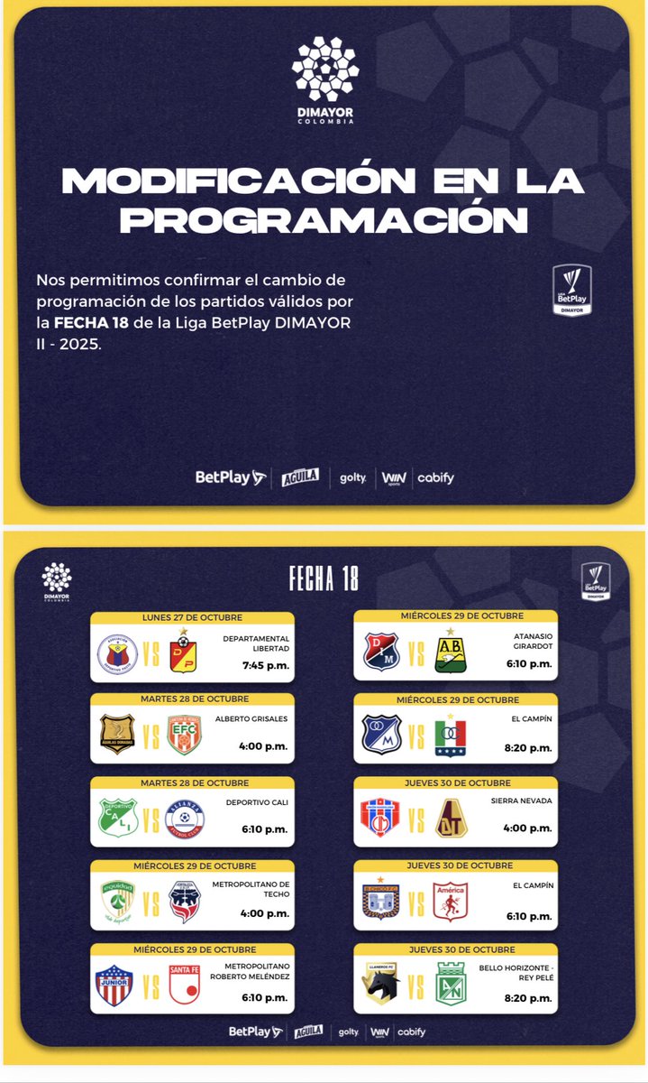 Programación fecha 18 fútbol colombiano, ⁦<a href="/ZonaLibreDeHumo/">#ZonaLibreDeHumo</a>⁩