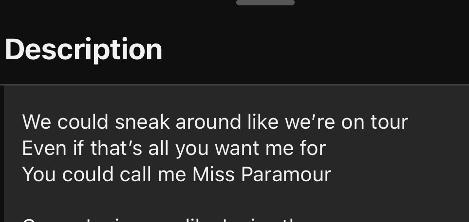 i'd like to point out that in the youtube description, she wrote it Miss Paramour. like secret lover. i love the double entendre