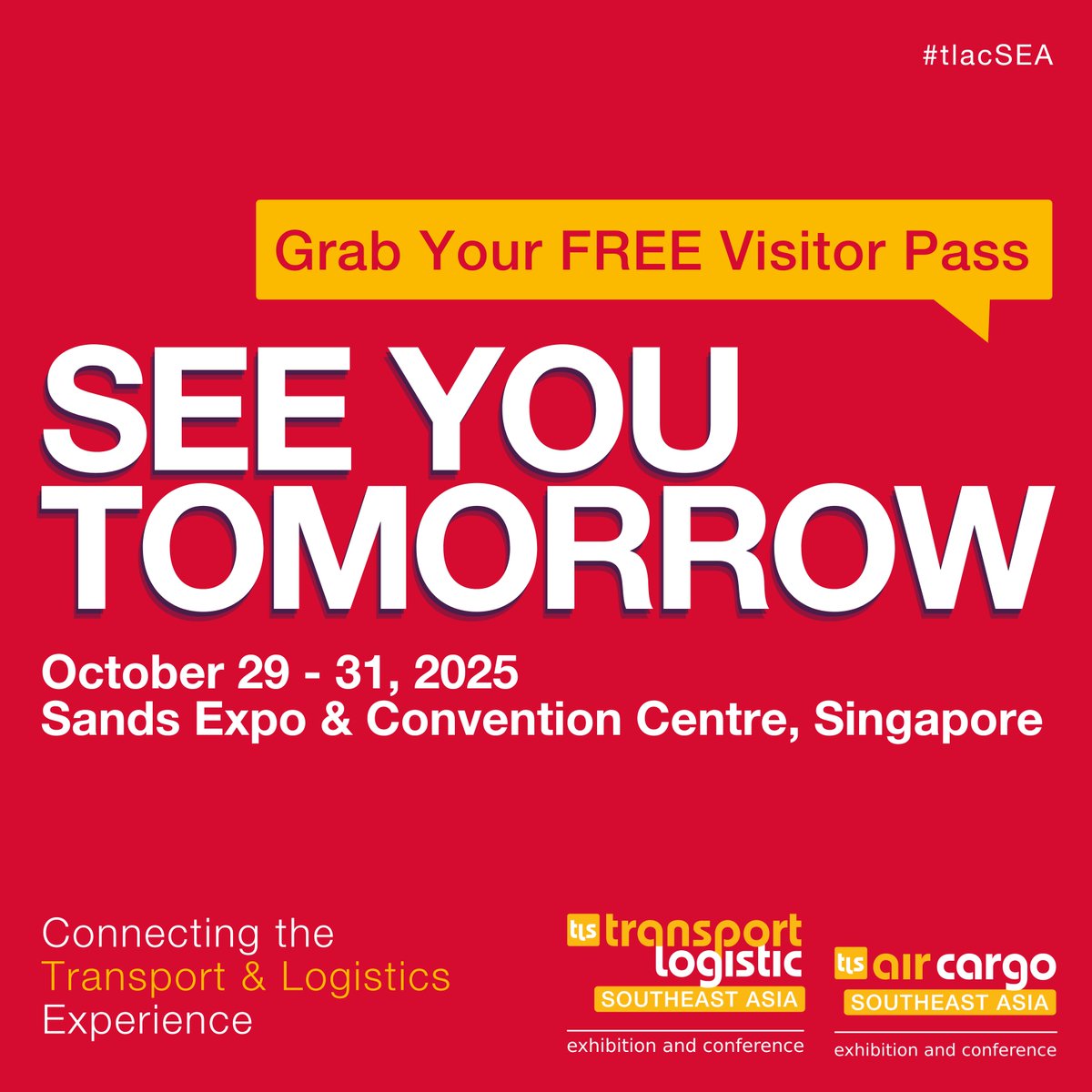 SEE YOU TOMORROW AT #tlacSEA 2025!

Grab Your Free Visitor Pass: lnkd.in/gi2J9_CX

Make every moment count at #tlacSEA 2025 — plan smart, connect fast, and maximize impact with the official tlacSEA Business Event App: onelink.to/krey3x