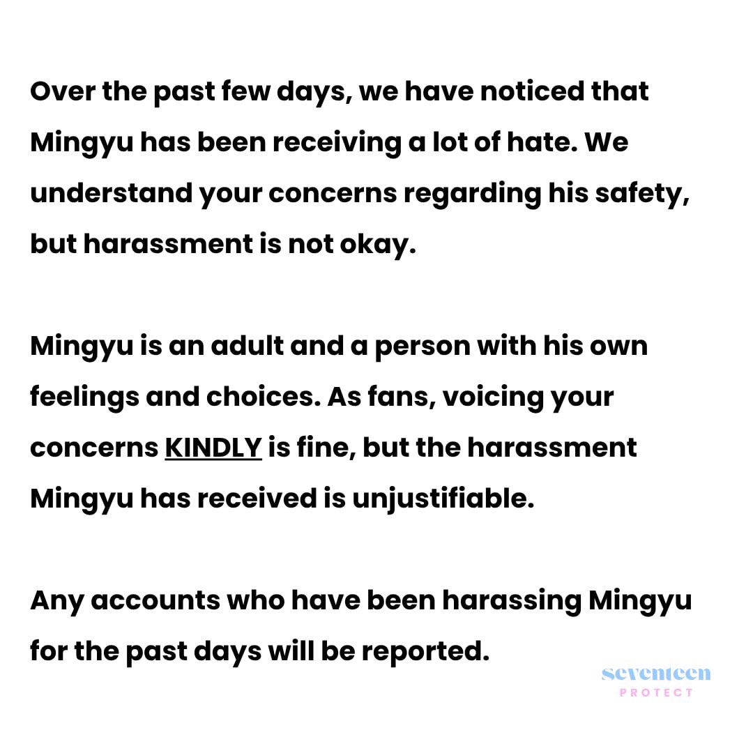 17protectt's tweet image. [ NOTICE ]

Statement addressing the recent situation concerning Mingyu.