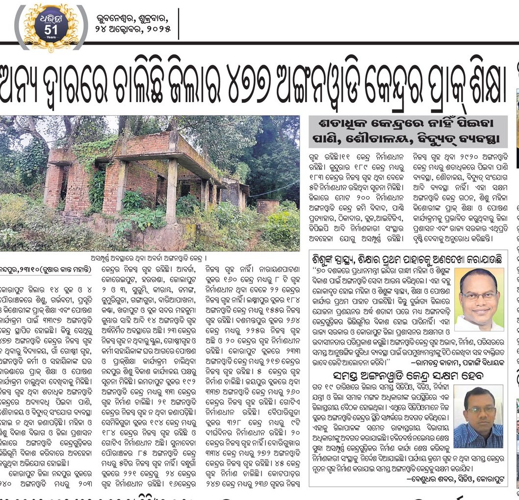 shan92648's tweet image. କୋରାପୁଟ ଜିଲ୍ଲାର ପ୍ରାକ୍ ଶିକ୍ଷାର ବିକଳ ଚିତ୍ର ୩୩୯୭ ଅଙ୍ଗନୱାଡ଼ି କେନ୍ଦ୍ର ମଧ୍ୟରୁ ୪୪୭ଅଙ୍ଗନୱାଡ଼ି କେନ୍ଦ୍ରରେ ନିଜସ୍ଵ ଘର ନାହିଁ। ନନ୍ଦପୁର ବ୍ଲକ ଆବର୍ଡା ଗ୍ରାମର ଅଙ୍ଗନୱାଡି ଘର ଦୀର୍ଘ ୪ବର୍ଷ ହେଲା ଅସମ୍ପୂର୍ଣ୍ଣ ଅବସ୍ଥାରେ ରହିଛି @CMO_Odisha @koraputdm ଦୃଷ୍ଟି ଦିଅନ୍ତୁ @WCDOdisha @MinistryWCD @dcmo_pravati