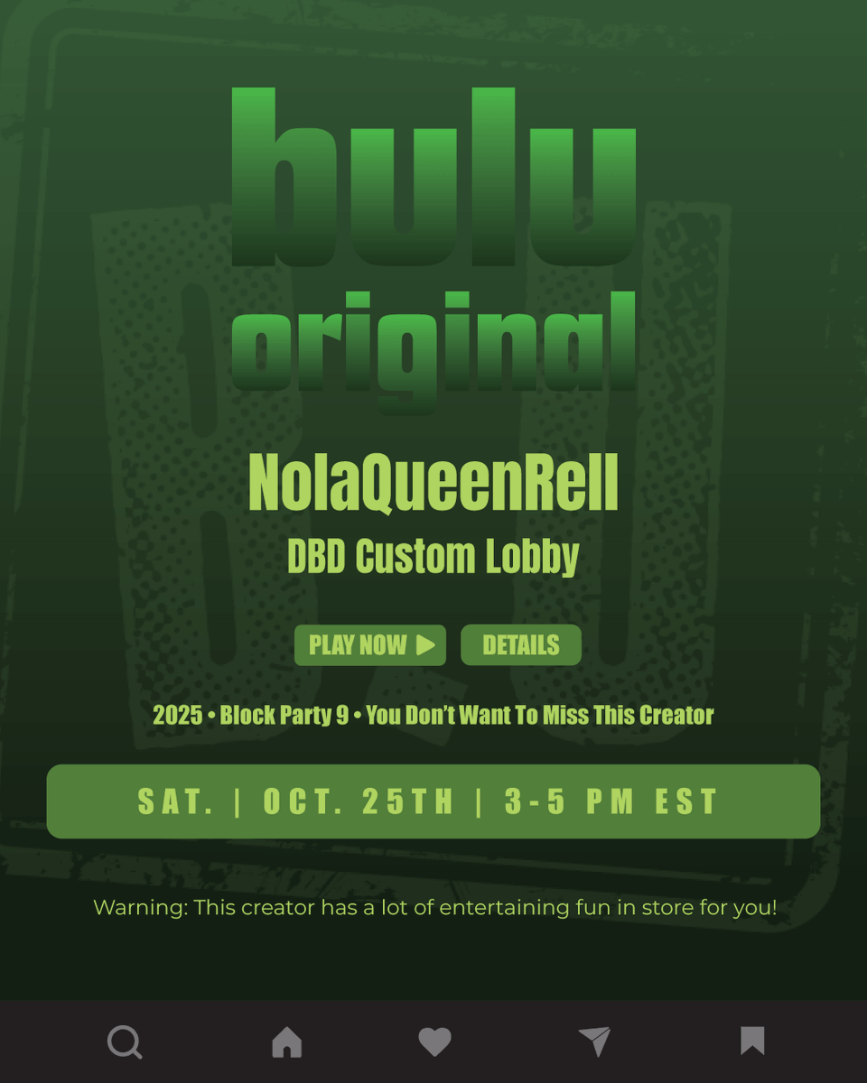 It’s Block Party time! 🎉

Catch me along with <a href="/KingDarkMind/">King Des</a> &amp; <a href="/AwkwardMindz/">AwkwardMindz➡️ ☝🏿T.H.U.G.</a> playing Dead by Daylight this Saturday (10/25) from 2–4PM CST / 3–5PM EST during <a href="/BlerdzUnite/">Blerdz Unite</a>  #BlockParty9! 

🔗twitch.tv/nolaqueenrell

#BULU #BUCommunity #BUCreators #BlackCreators #BlerdzUnite