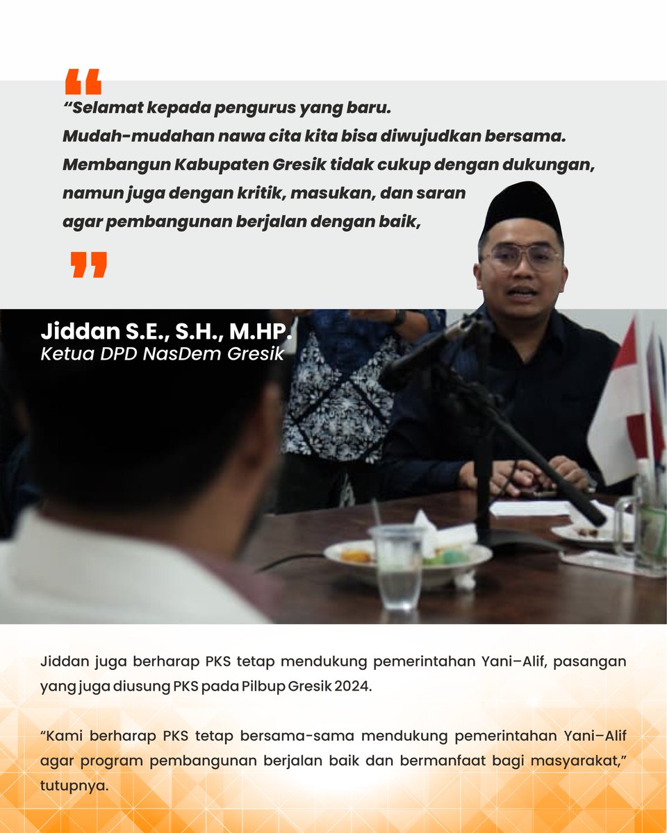 pksgresik's tweet image. Dalam suasana hangat dan penuh keakraban, DPD PKS Gresik yang dipimpin Muchlisin bersilaturrahim ke kantor DPD Partai NasDem Gresik.
Silaturrahim ini menjadi ajang memperkuat komunikasi lintas partai dan semangat kolaborasi membangun Gresik bersama. 🌾