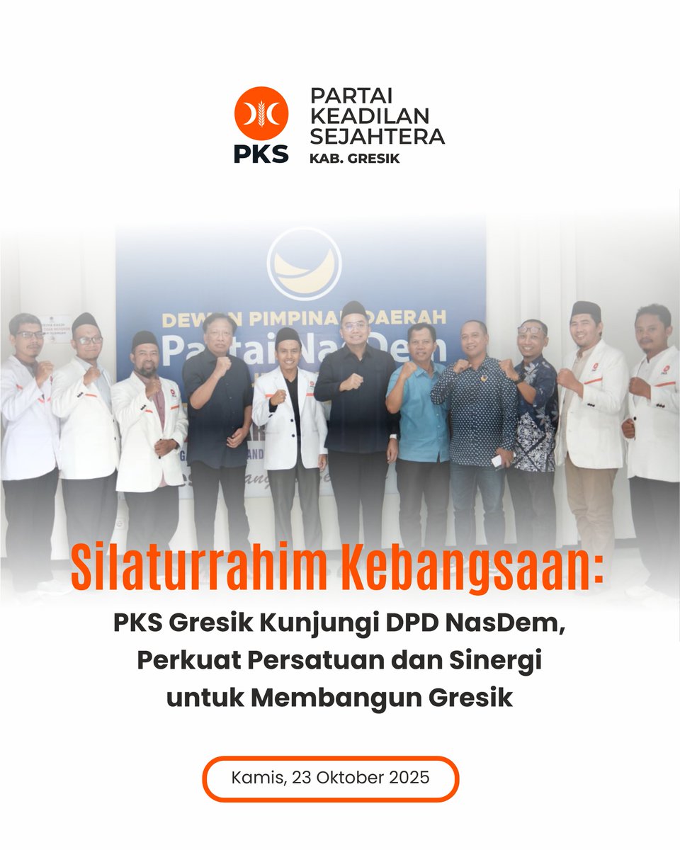pksgresik's tweet image. Dalam suasana hangat dan penuh keakraban, DPD PKS Gresik yang dipimpin Muchlisin bersilaturrahim ke kantor DPD Partai NasDem Gresik.
Silaturrahim ini menjadi ajang memperkuat komunikasi lintas partai dan semangat kolaborasi membangun Gresik bersama. 🌾