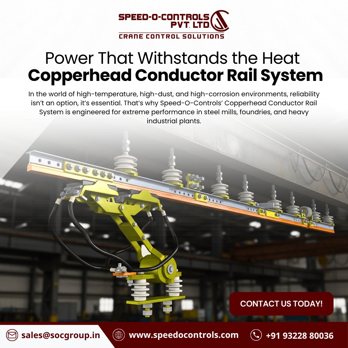 SpeedOControls's tweet image. Built for the heat, dust &amp;amp; grind 🔩🔥
Copperhead by Speed-O-Controls keeps cranes running strong — combining copper + steel for unmatched durability &amp;amp; current flow.
#Copperhead #SpeedOControls #ConductorRailSystem #HeavyIndustry