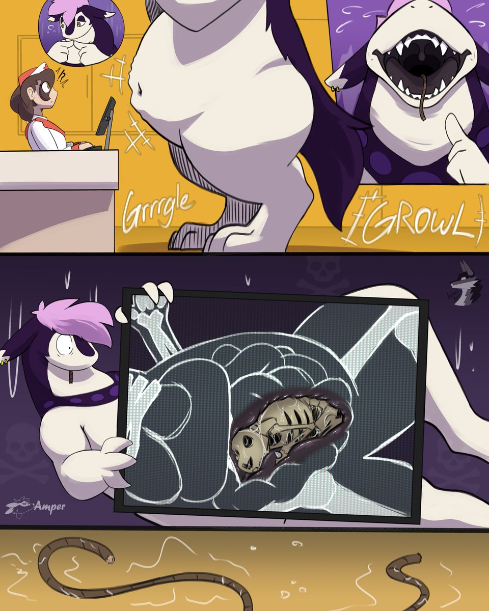 (cw: fatal vore, bones)

Voretober 2025 Day 28: Lock

Looks like the 'cario got locked inside a lil too long... I'm sure the nurse can fix it!

Collab with <a href="/AmperBeep/">Amper</a> who did the rough sketches and shading! Line work and coloring was my part.

#voretober #voretober2025