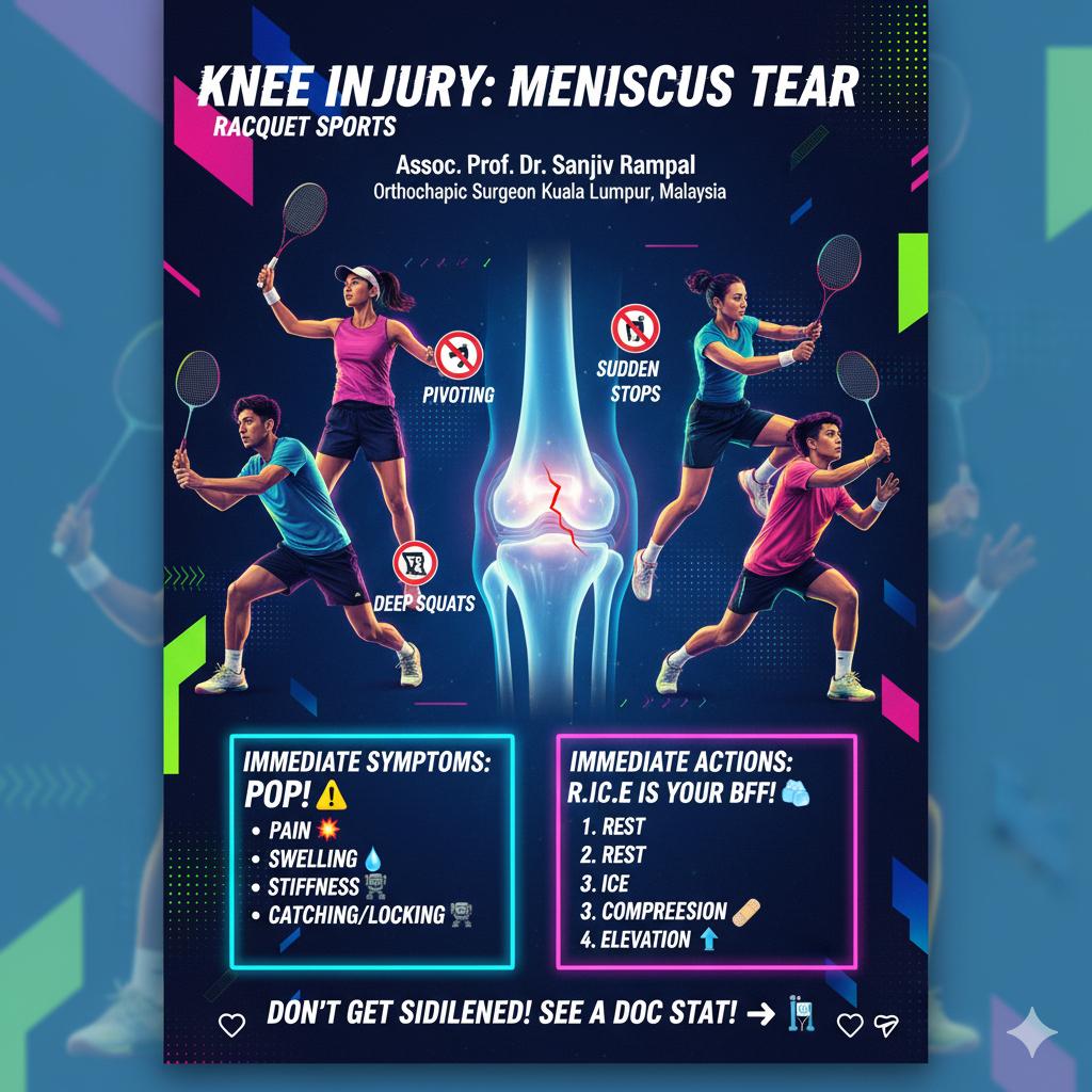 rampalsurgery's tweet photo. Knee injury Meniscus Tear among Young active racquet sports adults by Dr Sanjiv rampal Orthoapedic Surgeon Kuala Lumpur Malaysia.

Racquet Sport Warriors, Listen Up! Don't Let Knee Pain Sideline You! https://t.co/HVUwKCwLUK