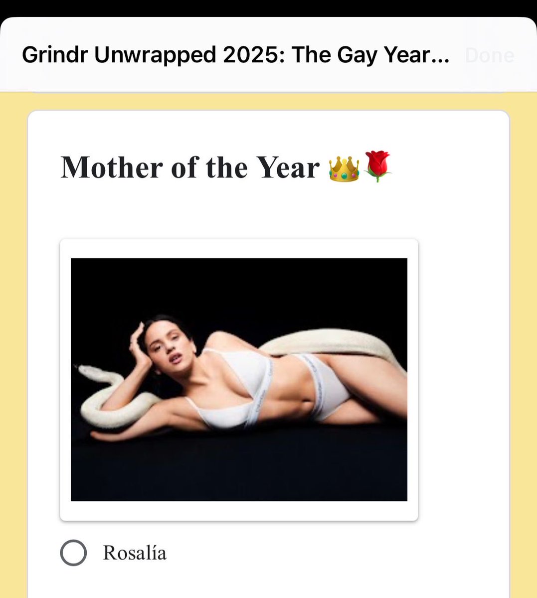 rosalia_latam's tweet photo. Rosalía está nominada en la categoría “Madre del año” en Grindr. https://t.co/5aRPHR4r0r