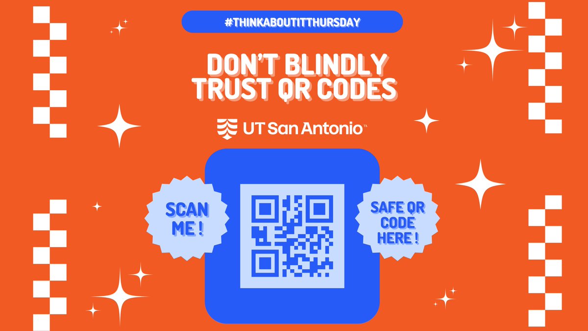 UTS_UTSA's tweet image. Hey &apos;Runners! Scammers love sneaky shortcuts like malicious QR codes that lead to fake sites or downloads. Don’t let curiosity compromise your safety. Always verify before you scan and keep your digital life protected! #TechSolutions #TechCafé #ThinkAboutItThursday