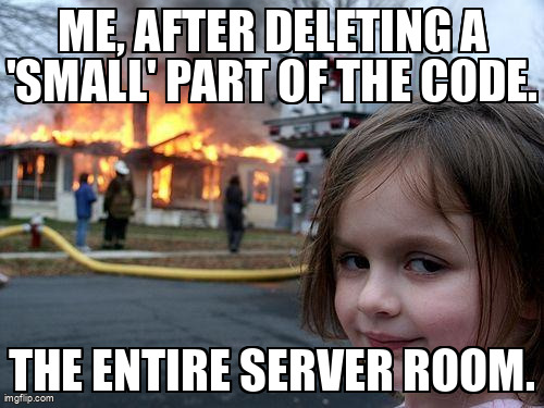 virtuoone's tweet image. That "small" change? Yeah, it had *consequences.* 😈 Who else has accidentally unleashed chaos with a single line of code? Share your coding disaster stories below! 👇 #codinglife #ai #devhumor #programmerlife #disastergirl #oops