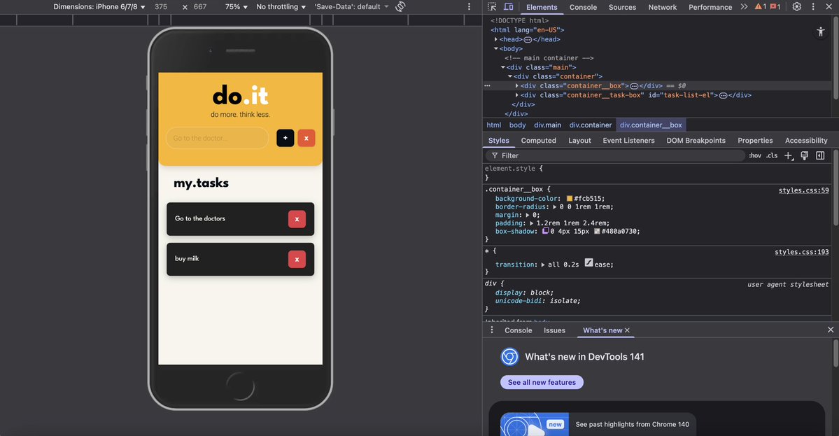fullstackjerome's tweet image. do·it:
My first real task web app utilising localStorage for persistence. 
I built do·it as part of my early JavaScript learning journey (around 5 weeks into JS using @scrimba).
Designed to behave like a Progressive Web App (PWA).
#100daysofcode #scrimba #javaScript @perborgen