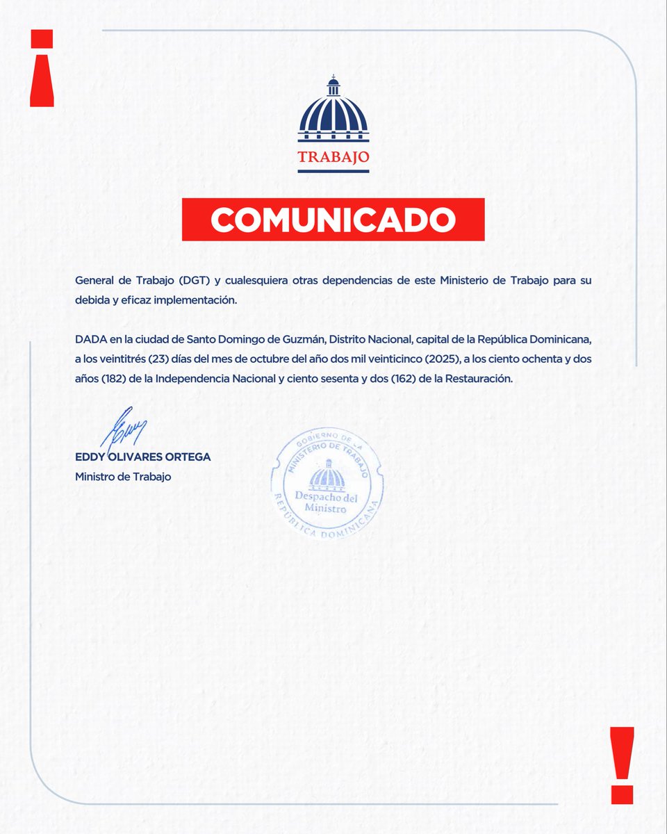 MTrabajoRD's tweet photo. Sigue los canales oficiales del Ministerio de Trabajo y las autoridades de emergencia, para mantenerte informado.

#MinisterioDeTrabajo #TormentaMelissa #COE #TrabajoSeguro #PrevenciónEsTrabajo https://t.co/6alx109XGn