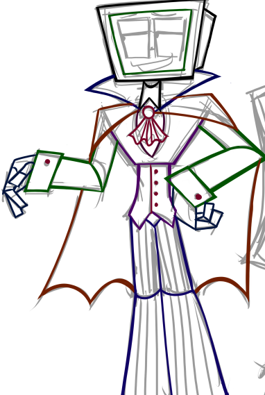 corecogitatio's tweet image. drawing an oc's costume pfff he's not inspired by Vee obviously not