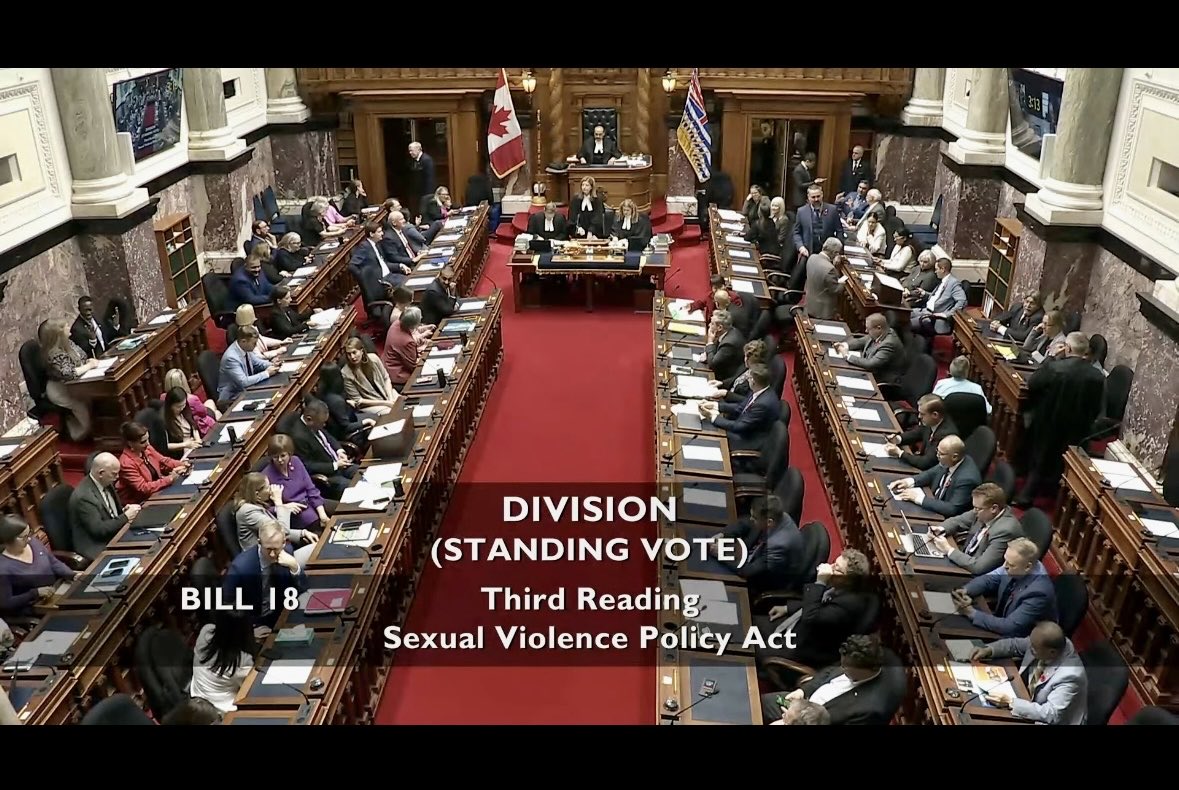 Today, my first bill, the Sexual Violence Policy Act, passed committee stage &amp; third reading. We are one step away from it becoming law.

This legislation strengthens protections against sexual violence at BC public post-secondary campuses, making them safer for all students.