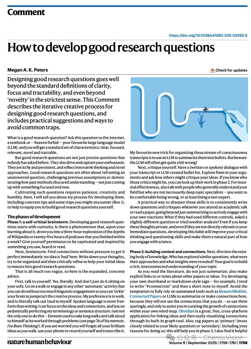 SciencNews's tweet image. How to develop good research questions
nature.com/articles/s4156…
#MedEd #MedX #Science #phdlife #PHD #AcademicTwitter #academicWriting