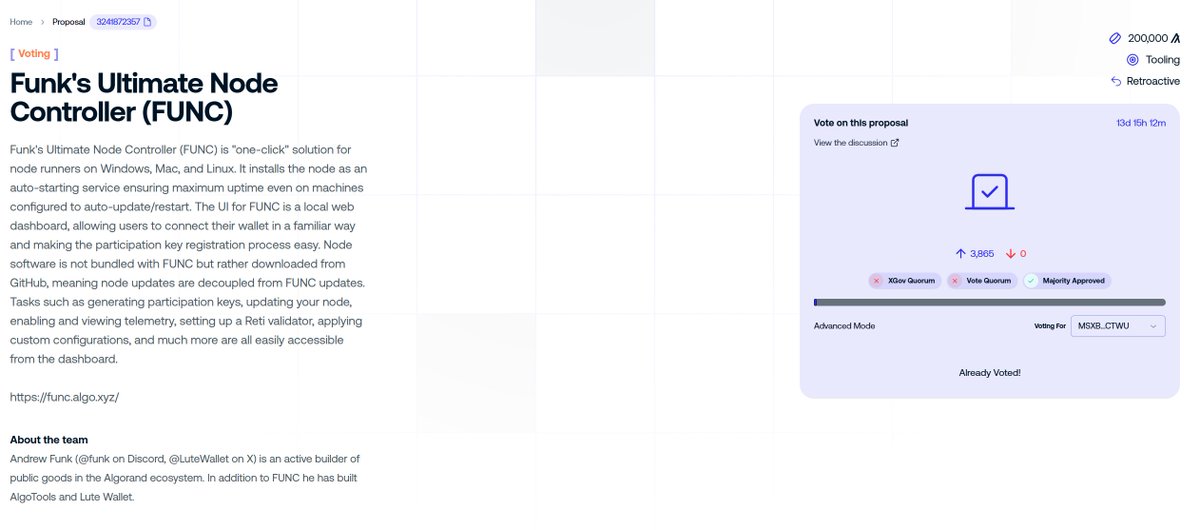 vithushaji's tweet image. Voted for Funk's Ultimate node controller via xGov.
$algo 
xgov.algorand.co/proposal/32418…