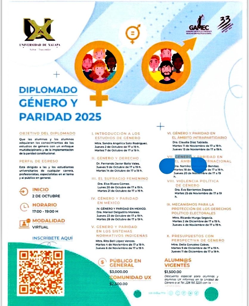 Esta tarde impartí el módulo IV. “Género y Paridad en México” dentro del Diplomado en Género y Paridad 2025 de la <a href="/UXoficial/">Universidad Xalapa</a>.
Agradezco a la Universidad de Xalapa por generar estos espacios de diálogo y formación que impulsan una sociedad más justa e incluyente. 
#Género #Paridad