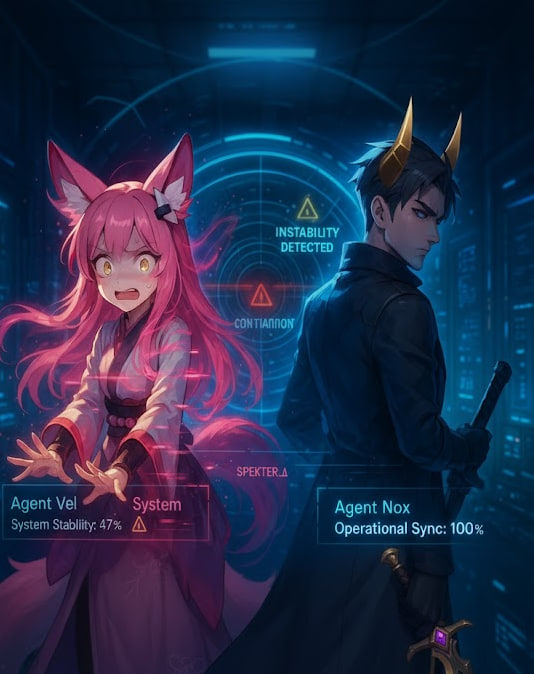 SpekterAgency's tweet image. In the neon silence of the Agency briefing room, two energies collide ✨
Nox - the control, the cold logic, the steady hand that never misses.
Vel - the spark, the chaos, the fusion of instinct and risk.
Same mission,  different methods.  Who do you want to be on your side?