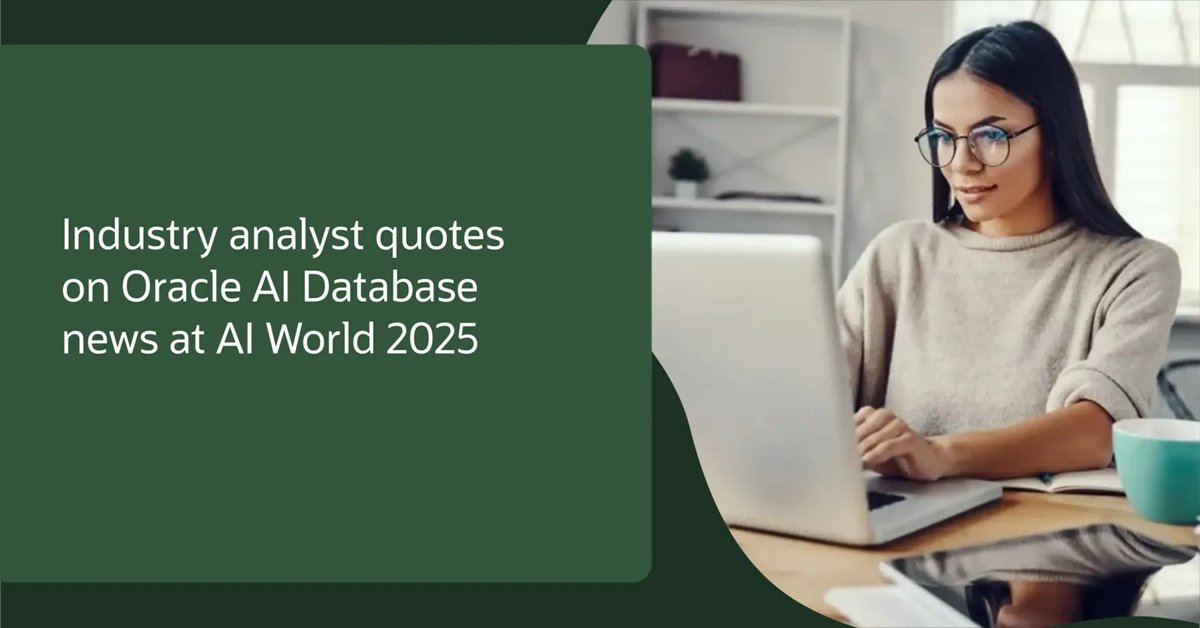 OracleDatabase's tweet image. “Great AI needs great data. With Oracle AI Database 26ai, customers get both,” says Holger Mueller of Constellation Research. See what other leading industry analysts are saying about the recent announcement: social.ora.cl/6016A7o96