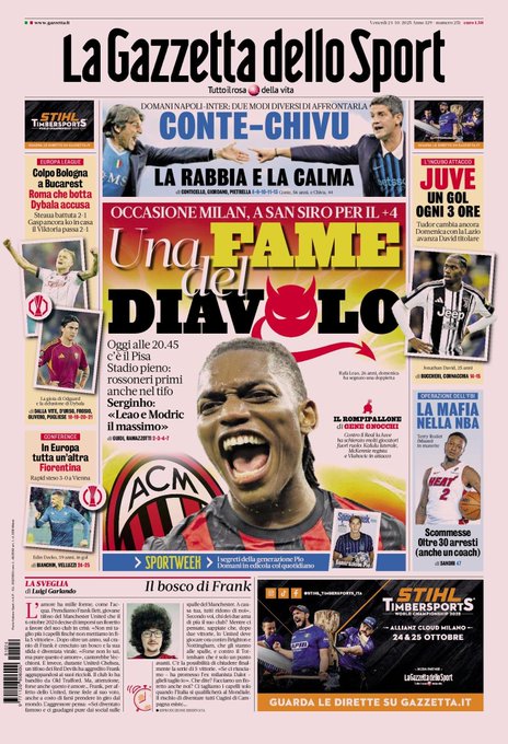 Front Page La Gazzetta dello Sport Friday 24 October 2025