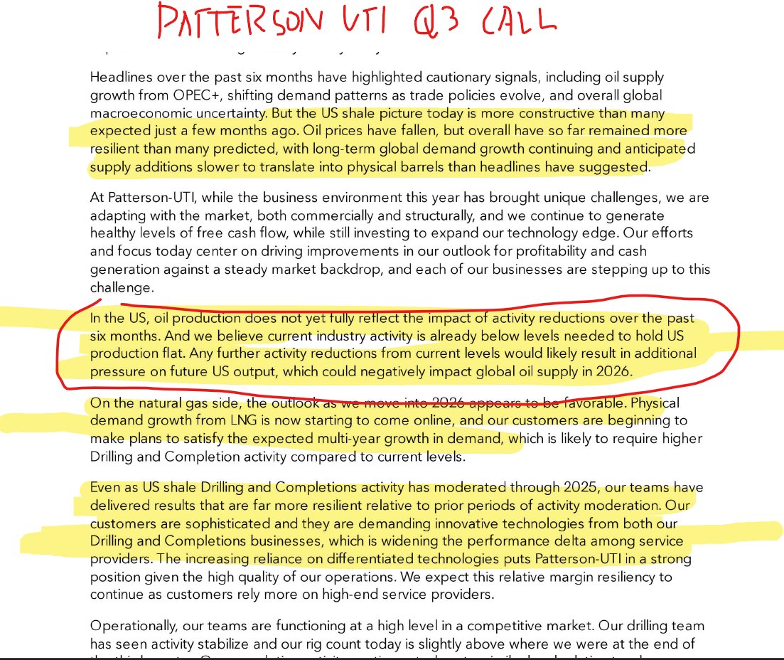 Patterson UTI is another big service company that sees current US drilling/completion activity is not high enough to maintain US #oil production.

"In the US, oil production does not yet fully reflect the impact of activity reductions over the past six months. And we believe