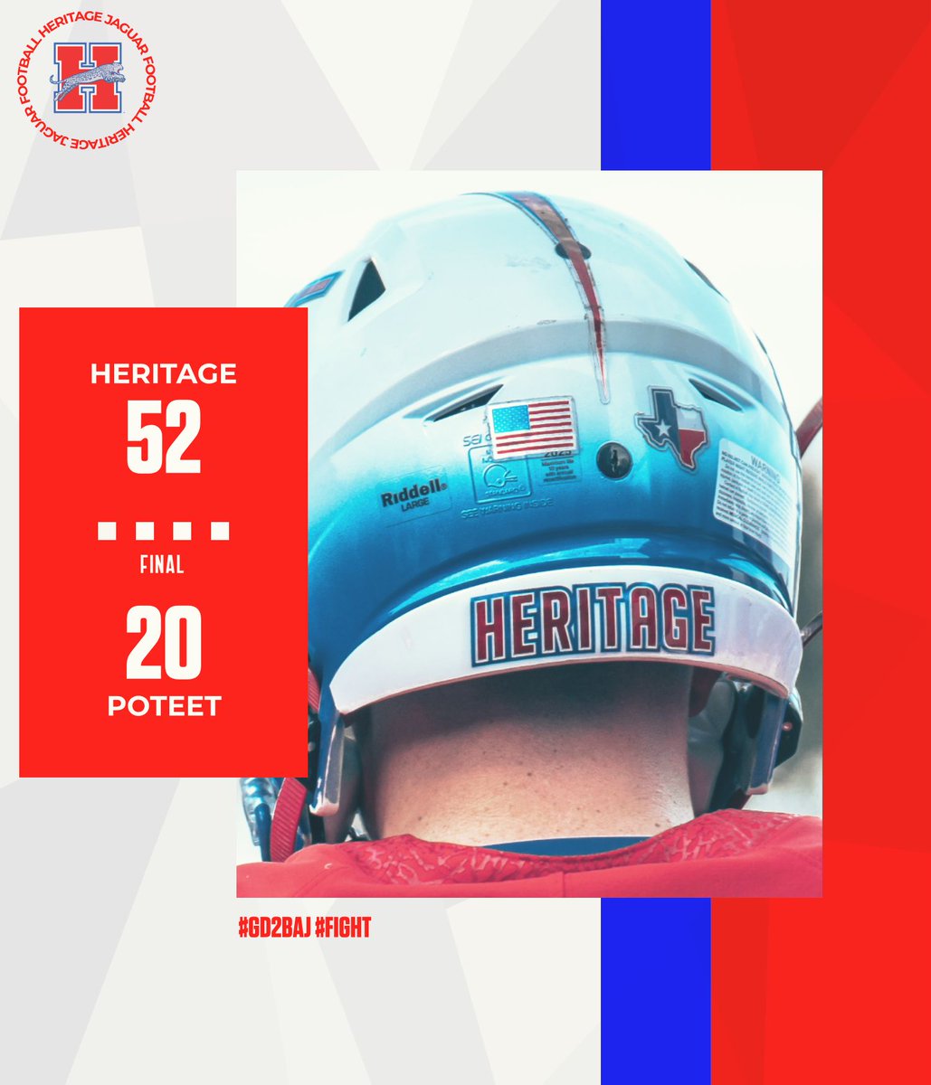Heritage Football (@heritageftball) on Twitter photo Final from MISD Stadium.
Jaguars: 52
Pirates: 20
#FIGHT #GD2BAJ
<a href="/MISD_Athletics/">Midlothian ISD Athletics</a>
<a href="/MidloHeritage/">Heritage HS</a>
<a href="/BoosterHeritage/">Heritage Football Booster</a> Final from MISD Stadium.
Jaguars: 52
Pirates: 20
#FIGHT #GD2BAJ
<a href="/MISD_Athletics/">Midlothian ISD Athletics</a>
<a href="/MidloHeritage/">Heritage HS</a>
<a href="/BoosterHeritage/">Heritage Football Booster</a>
