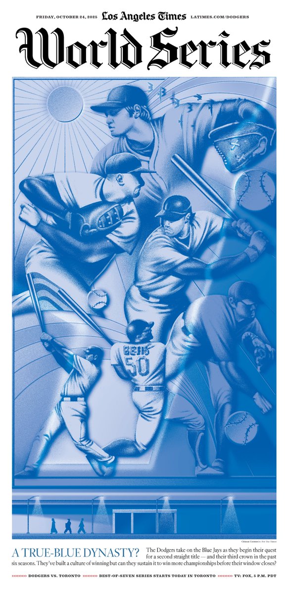 An early look at the <a href="/latimes/">Los Angeles Times</a> World Series preview ...

🎨Illustration: César Canseco (canseco.ltd on IG).
📰Design/art direction: <a href="/hnalbandyan/">Hamlet Nalbandyan</a> and <a href="/allimyh/">alli</a> 
💻Headline: <a href="/RealNickLeyva/">Nick Leyva</a> 

Read all our Dodgers coverage at latimes.com/dodgers.