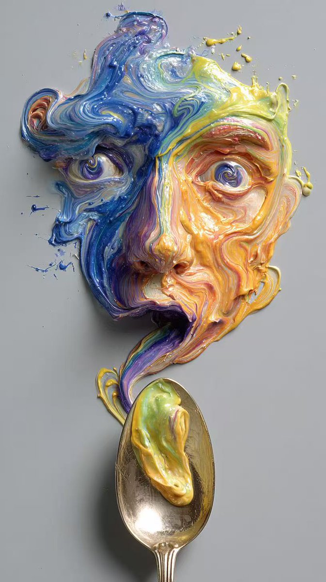 An Artist's Lunch🧑‍🎨
This image perfectly captures the creative process: being consumed by your own work. What does this spoonful of "paint" represent?
#AIGC #AIArt #ArtistLife #Creativity #Poll #Surreal