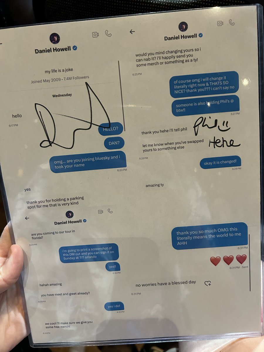 merrinsolo's tweet image. i have several but the most important is dan dming me to take my @ danielhowell on bluesky then giving me free merch at TIT for it .🧎🏻