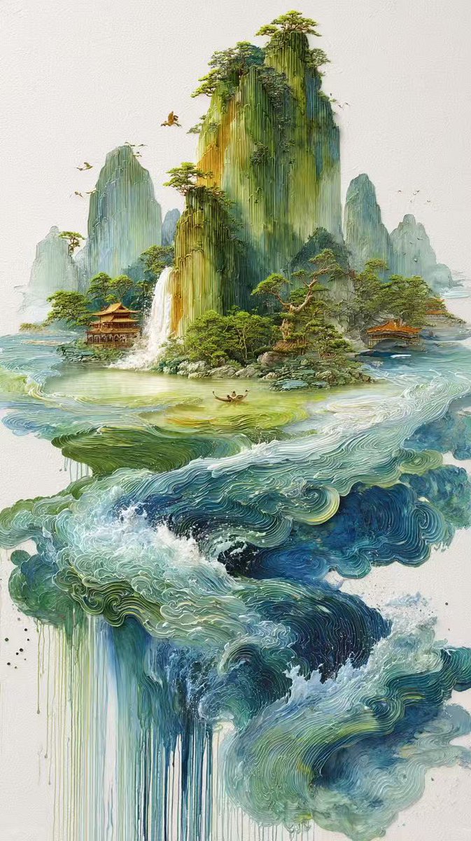 When the Paint Comes Alive
This painting is alive. The mountains are still, but the water is living, breathing, dripping paint. This is what you call "flowing art."
#AIArt #ChineseArt #Surrealism #Painting #Art