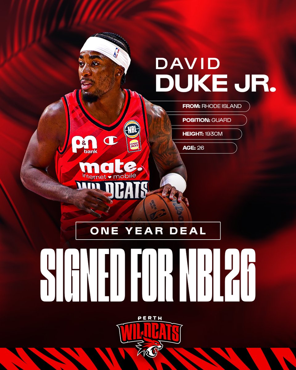 Welcome to the Wildcats, David Duke Jr. ❤️

The Wildcats are excited to welcome 6'4 guard David Duke Jr to Perth for the remainder of NBL26.

Read more: bit.ly/3JqbooE