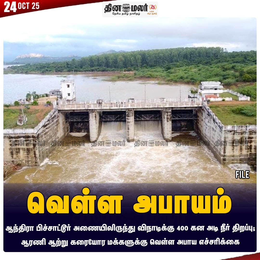 dinamalarweb's tweet photo. வெள்ள அபாயம்
#Floodrisk | #waterreleased | #AndhraPradesh | #Pichaturdam | #Floodwarning | #Araniriver
https://t.co/y4W3uzOWeZ https://t.co/mtevI9iQIq