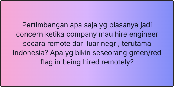BagasN7's tweet image. ✅ Green Flags:
• Punya pengalaman kerja remote sebelumnya
• Tampil profesional secara online (LinkedIn, GitHub, personal site rapi)
• Bahasa Inggris komunikatif, bukan sekadar pasif
• Konsisten deliver tanpa drama timezone
• Responsif dan bisa kerja mandiri
• Punya…