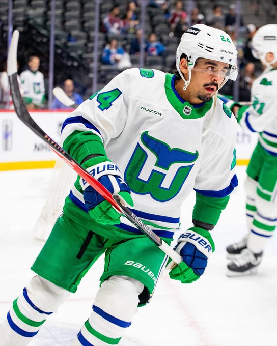 Seth Jarvis on ice in a Whalers uniform.