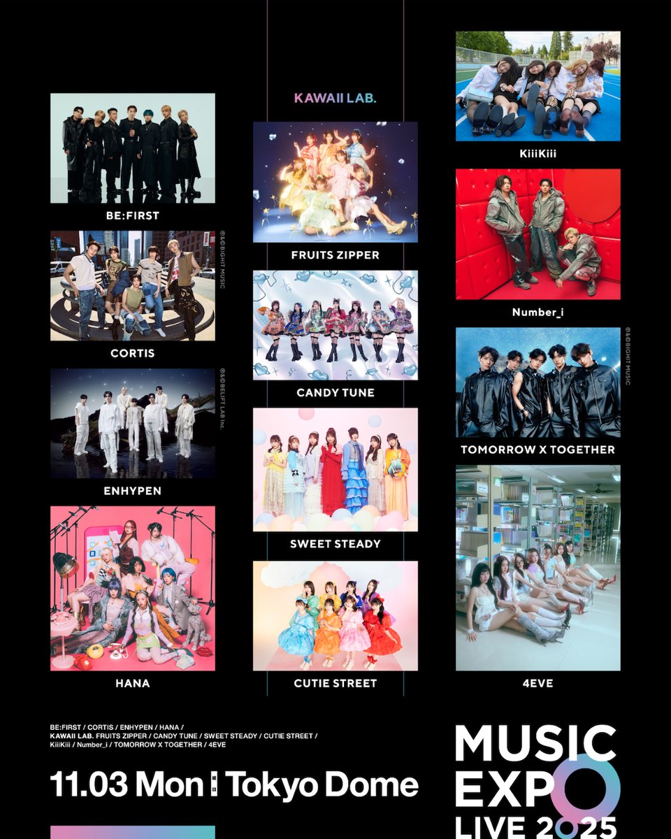 natalie_mu's tweet image. ライブイベント「MUSIC EXPO LIVE」
NHKで放送決定
natalie.mu/music/news/645…
出演者▶️BE:FIRST / CORTIS / ENHYPEN / HANA / KAWAII LAB.(FRUITS ZIPPER / CANDY TUNE / SWEET STEADY / CUTIE STREET) / KiiiKiii / Number_i / TOMORROW X TOGETHER / 4EVE
#MUSICEXPOLIVE2025