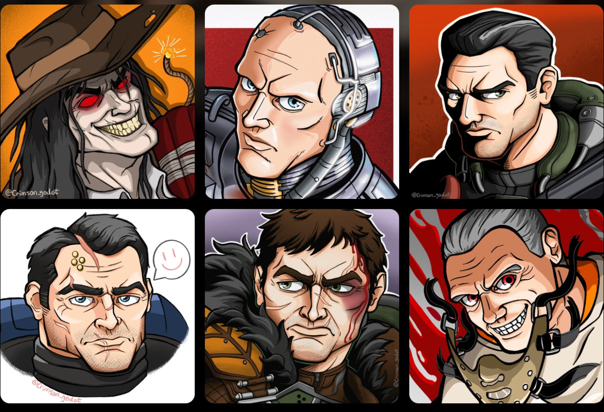 Crimson_Godot's tweet image. I really do try to design characters faces differently and make sure that they all look unique and different. 

I know I have a certain male “look” but I genuinely try to make the noses, head, eyes, and chins different to suit each character