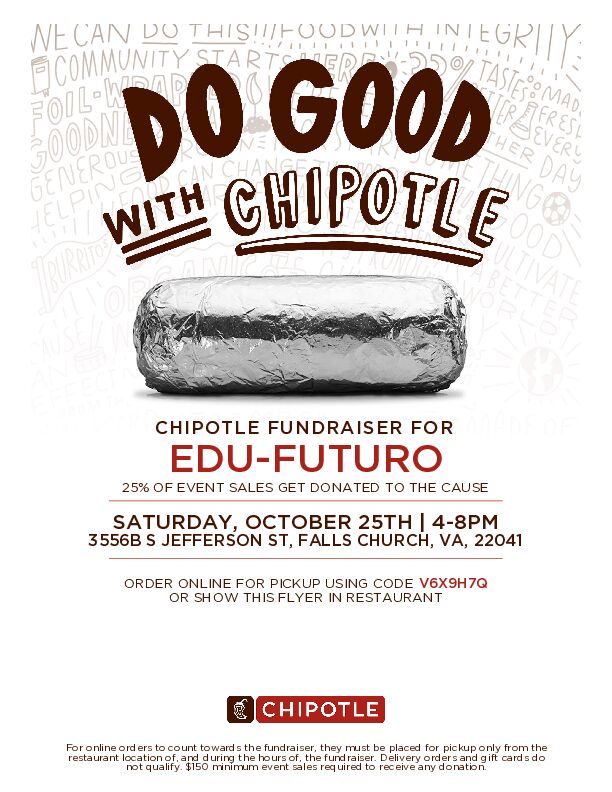 Join us this Saturday, October 25th @chipotle in Falls Church, VA. Part of your purchase will go towards our programs!