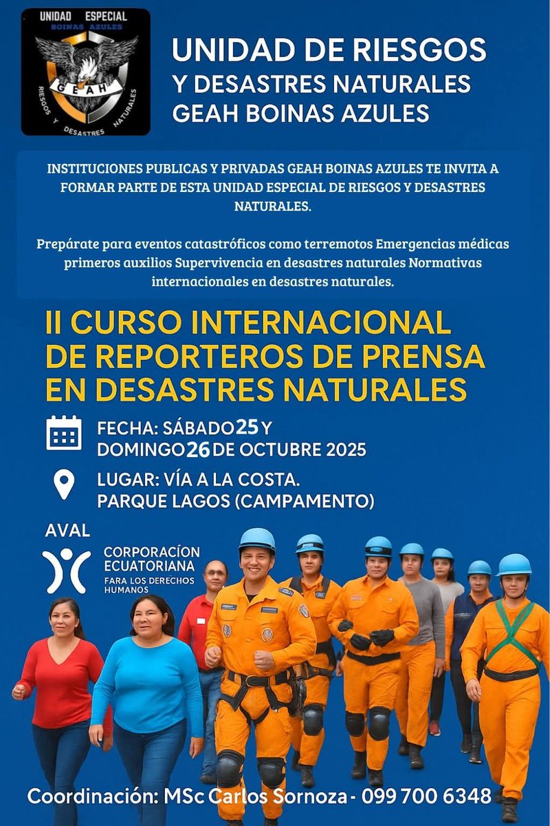 #II CURSO INTERNACIONAL DE PERIODISTAS  EN DESASTRES NATURALES.

 Se viene el  segundo curso internacional de Reporteros de Prensa en Desastres Naturales.

100 periodistas de todo el Ecuador registrados para está bonita experiencia...