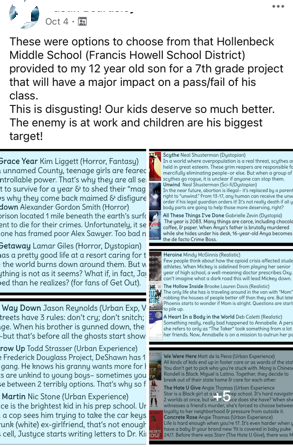 reneee_green's tweet photo. 📣 Another FHSD Parent Speaks Out! 
“These were book options given to my 12-year-old at Hollenbeck Middle School for a major ELA project. I’m shocked. Our kids deserve better.”
Let’s stand together for transparency and age-appropriate education. https://t.co/4euWsT9le4
