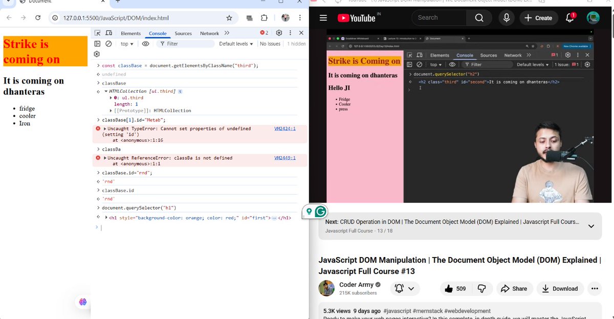 mehtab13066's tweet image. Back to learning mode! 💻
Just covered two amazing lectures from the Defence Course by Rohit Bhaiya & Aditya Bhaiya —
🌐 Intro to DOM in JS
⚙️ CRUD Operations
Feeling pumped to keep building and coding! 💪
#JavaScript #WebDev #Defence course #Coding journey