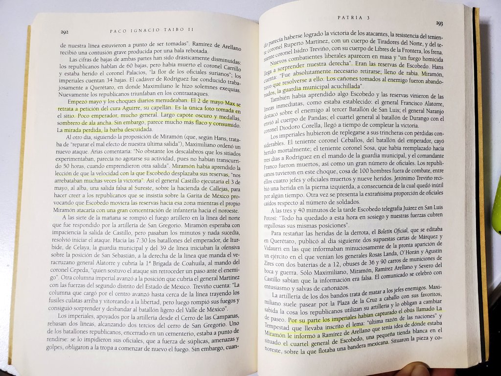 Decir que <a href="/Taibo2/">Paco Taibo2📝</a> como prosista deja mucho qué desear. En la pandemia leí su trilogía Patria sobre la Guerra de Reforma y la Intervención Francesa: épicas batallas como las de Puebla y el sitio de Querétaro, en la ✒️ del director de <a href="/FCEMexico/">Fondo de Cultura Económica</a> son más soporíferas que un Tafil. 💊