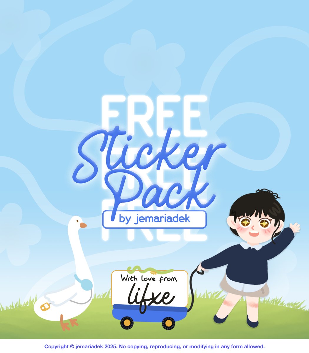 jemariadek's tweet image. Help rt/repost, thank you sm!

🍀💬 TGIF! Kakak cantik @lifxe mau giveaway 2 FREE READY STOCK STICKER PACK wabis untuk BA dalam rangka berbagi kebahagiaan dan mendoakan orang yang kita sayangi!

📅 24 Oct 2025
⏰ Now - 20.00 WIB
🍀 Claim via Reply

 scroll for more! #zonauang