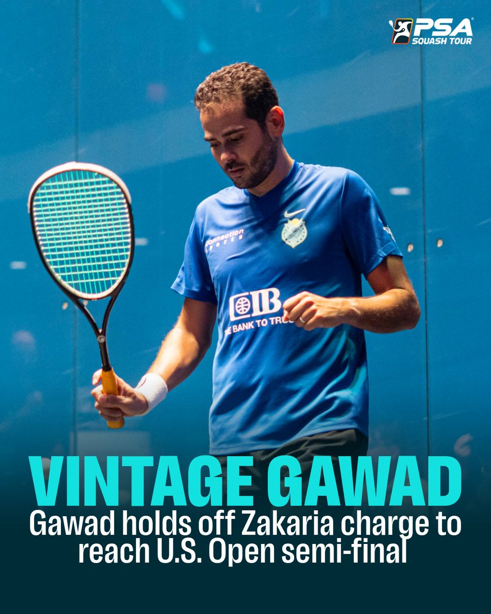 PSASquashTour's tweet image. What. A. Match! 🔥

@karimabdelgawad  is heading to the @USOpenSquash  semi-finals after holding off World Junior Champion Zakaria in an epic five-game clash 💥

Result: [4] Karim Gawad (EGY) bt. Mohamad Zakaria (EGY)3-2: 14-12, 11-7, 3-11, 7-11, 11-5 (81m)

#USOpenSquash
